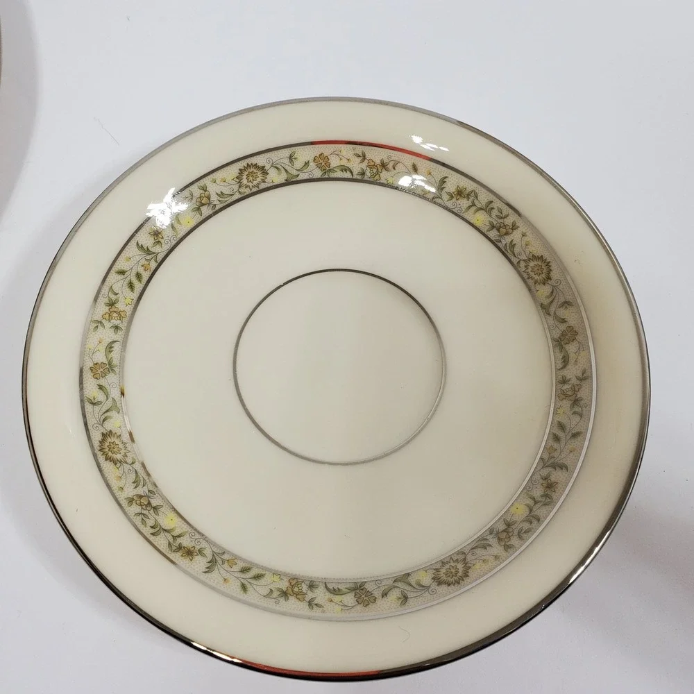 Lenox Springdale Cup Saucer Salad Bread & Dinner Plates 5 Pieces Platinum Trim